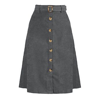 Women's High Waist Midi Skirts A-Line Button Front Belted Corduroy Skirt