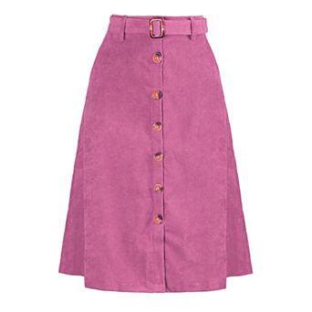Women's High Waist Midi Skirts A-Line Button Front Belted Corduroy Skirt