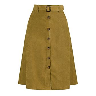 Women's High Waist Midi Skirts A-Line Button Front Belted Corduroy Skirt