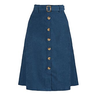 Women's High Waist Midi Skirts A-Line Button Front Belted Corduroy Skirt