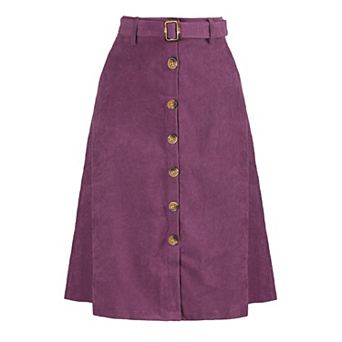 Women's High Waist Midi Skirts A-Line Button Front Belted Corduroy Skirt