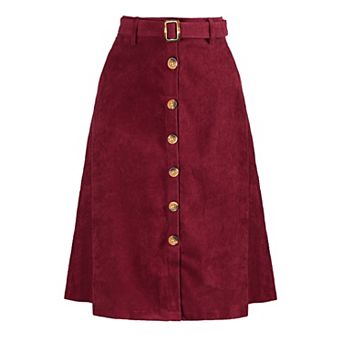 Women's High Waist Midi Skirts A-Line Button Front Belted Corduroy Skirt