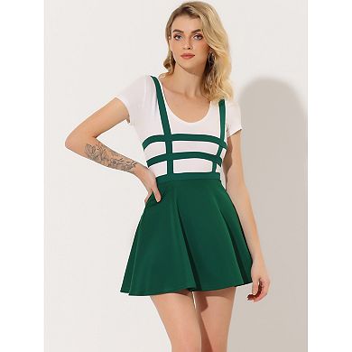 Women's Stretchy Straps Elastic Waist Pleated A Line Mini Suspender Skirt