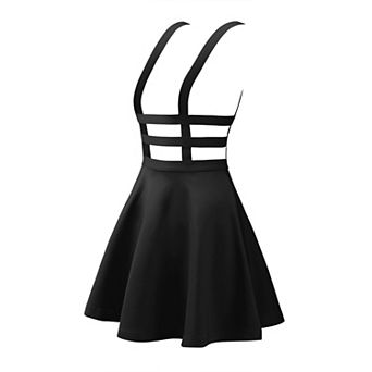 Women's Stretchy Straps Elastic Waist Pleated A Line Mini Suspender Skirt