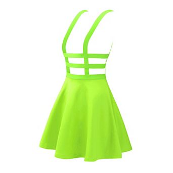 Women's Stretchy Straps Elastic Waist Pleated A Line Mini Suspender Skirt