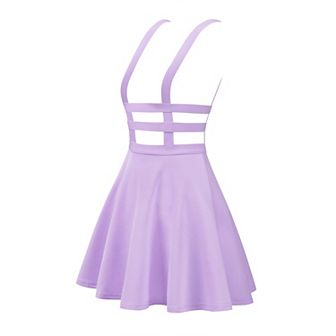Women's Stretchy Straps Elastic Waist Pleated A Line Mini Suspender Skirt
