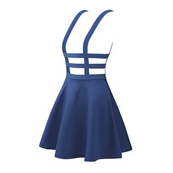 Women's Stretchy Straps Elastic Waist Pleated A Line Mini Suspender Skirt
