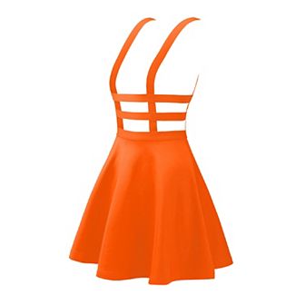 Women's Stretchy Straps Elastic Waist Pleated A Line Mini Suspender Skirt