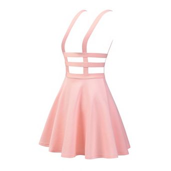 Women's Stretchy Straps Elastic Waist Pleated A Line Mini Suspender Skirt