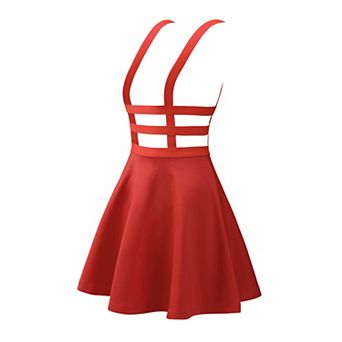 Women's Stretchy Straps Elastic Waist Pleated A Line Mini Suspender Skirt