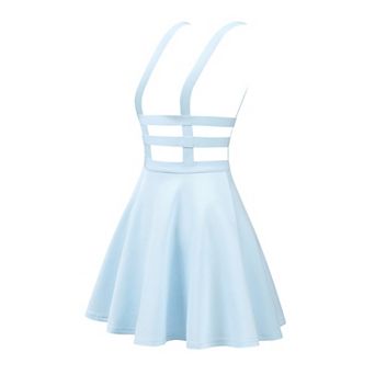 Women's Stretchy Straps Elastic Waist Pleated A Line Mini Suspender Skirt