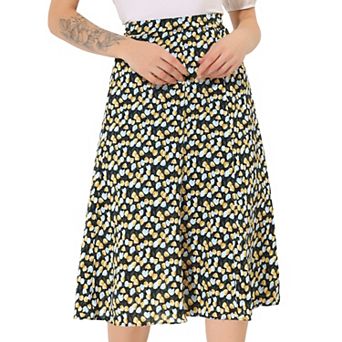 Women's Peasant Elastic Waist A-Line Leave Print Midi Skirt