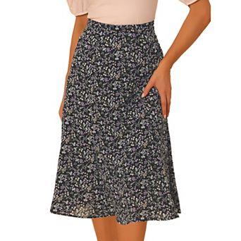Women's Peasant Elastic Waist A-Line Leave Print Midi Skirt