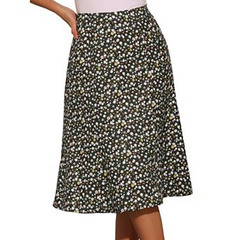 Women's Peasant Elastic Waist A-Line Leave Print Midi Skirt