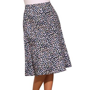 Women's Peasant Elastic Waist A-Line Leave Print Midi Skirt