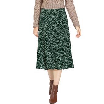 Women's Peasant Elastic Waist A-Line Leave Print Midi Skirt