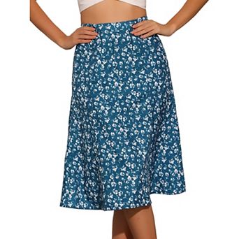 Women's Peasant Elastic Waist A-Line Leave Print Midi Skirt