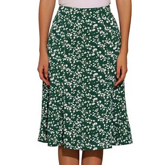 Women's Peasant Elastic Waist A-Line Leave Print Midi Skirt