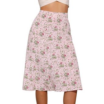 Women's Peasant Elastic Waist A-Line Leave Print Midi Skirt