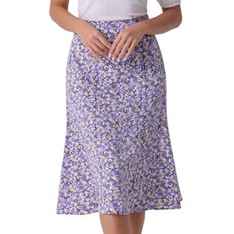 Women's Peasant Elastic Waist A-Line Leave Print Midi Skirt