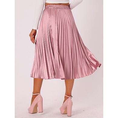 Women's Elastic Waist Metallic Shiny Accordion Pleated Midi Skirt