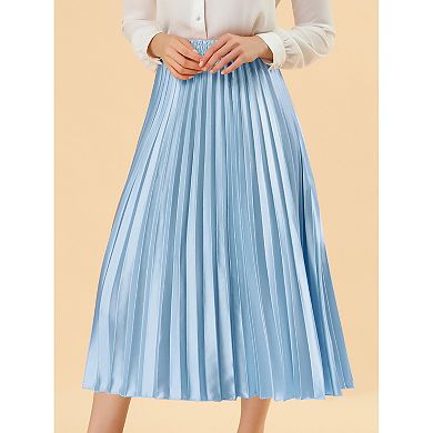 Women's Elastic Waist Metallic Shiny Accordion Pleated Midi Skirt