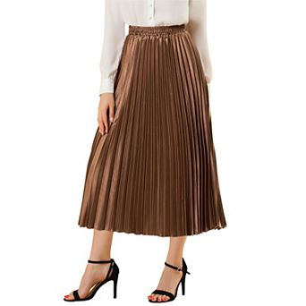 Women's Elastic Waist Metallic Shiny Accordion Pleated Midi Skirt