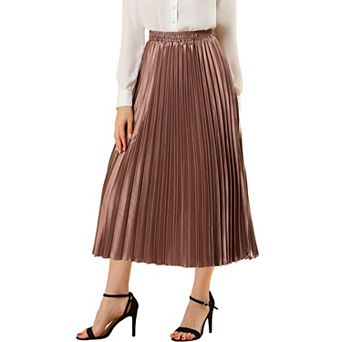 Women's Elastic Waist Metallic Shiny Accordion Pleated Midi Skirt