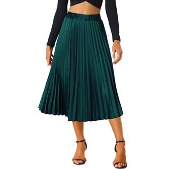 Women's Elastic Waist Metallic Shiny Accordion Pleated Midi Skirt