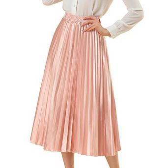 Women's Elastic Waist Metallic Shiny Accordion Pleated Midi Skirt