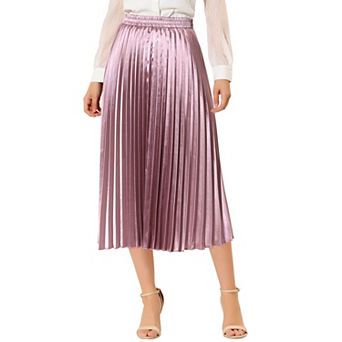 Women's Elastic Waist Metallic Shiny Accordion Pleated Midi Skirt