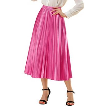 Women's Elastic Waist Metallic Shiny Accordion Pleated Midi Skirt