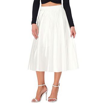 Women's Elastic Waist Metallic Shiny Accordion Pleated Midi Skirt
