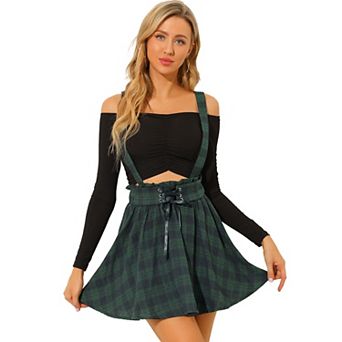 Women's Tartan Plaid High Waisted A-line Flare Gothic Mini Pleated Skirt