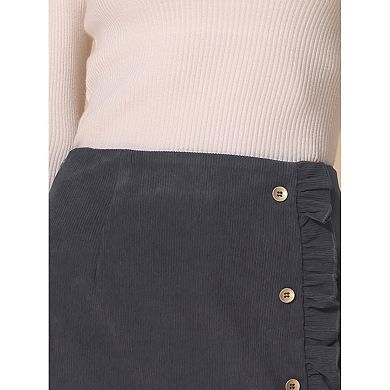 Women's Corduroy High Waist Button Decor a Line Mini Skirt