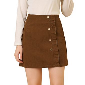 Women's Corduroy High Waist Button Decor a Line Mini Skirt