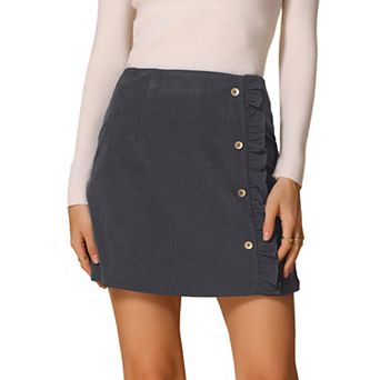 Women's Corduroy High Waist Button Decor a Line Mini Skirt
