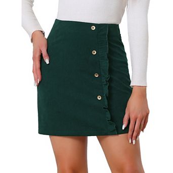 Women's Corduroy High Waist Button Decor a Line Mini Skirt