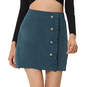 Women's Corduroy High Waist Button Decor a Line Mini Skirt