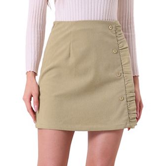 Women's Corduroy High Waist Button Decor a Line Mini Skirt