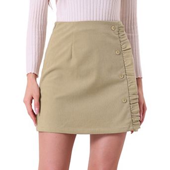 Women's Corduroy High Waist Button Decor a Line Mini Skirt