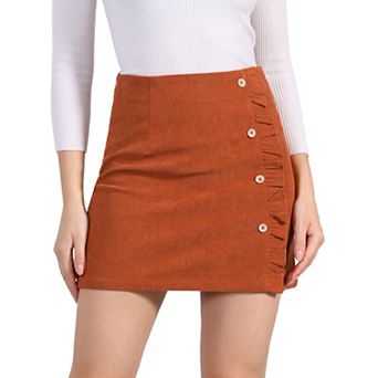 Women's Corduroy High Waist Button Decor a Line Mini Skirt