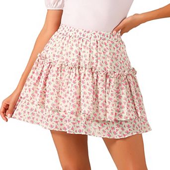 Women's Floral Elastic High Waist A-Line Mini Short Skirts