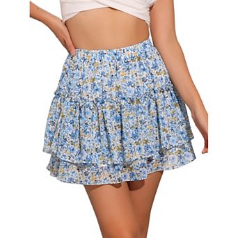 Women's Floral Elastic High Waist A-Line Mini Short Skirts