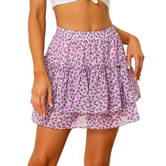 Women's Floral Elastic High Waist A-Line Mini Short Skirts