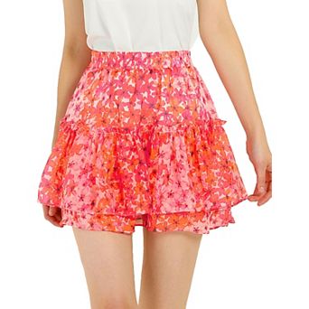 Women's Floral Elastic High Waist A-line Mini Short Skirts