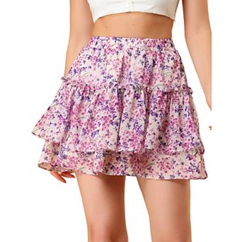 Women's Floral Elastic High Waist A-line Mini Short Skirts