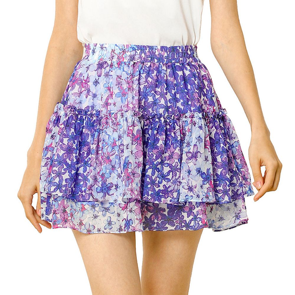 Women's Floral Elastic High Waist A-Line Mini Short Skirts