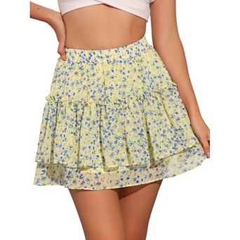 Women's Floral Elastic High Waist A-Line Mini Short Skirts