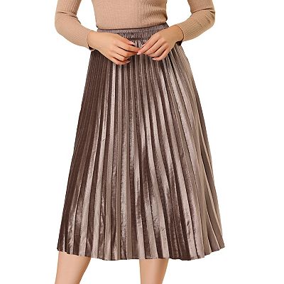 Women s Metallic Accordion Elastic Waist Midi Pleated Skirts